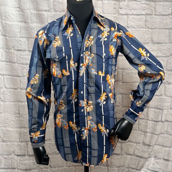 Lee Western Acorn Autumn Men's Small Long Sleeve Cowboy Shirt Extra Long Tails - Picture 2 of 11